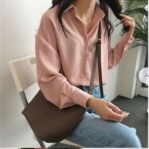 YesStyle Pastel Pink Chiffon Button Down Blouse